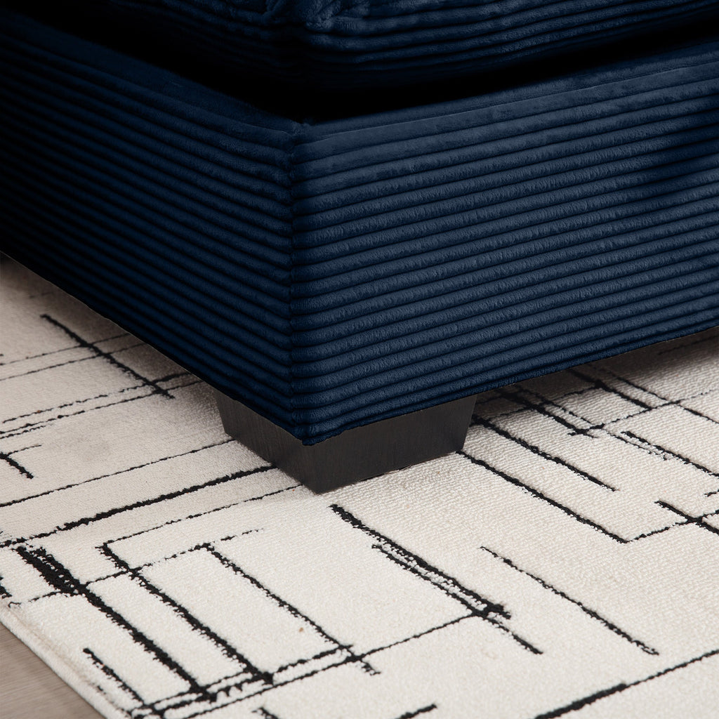 4 Seater Deep Seat Couches for Living Room, Comfy Blue Corduroy Sofas for Living Room Modern with 4 Waist Pillows
