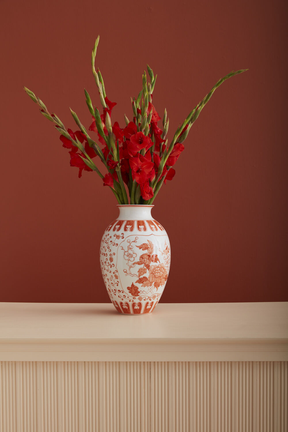 Coral Chinoiserie Vase