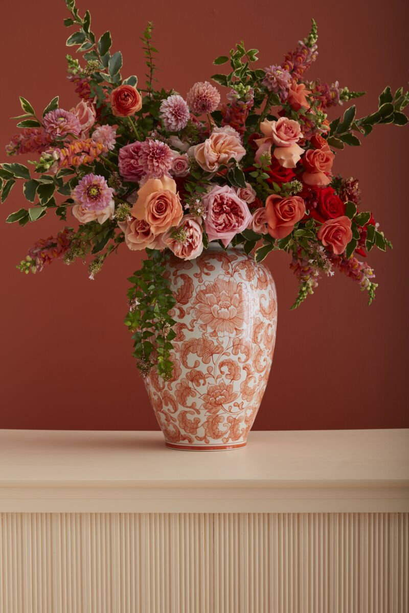 Coral Chinoiserie Vase