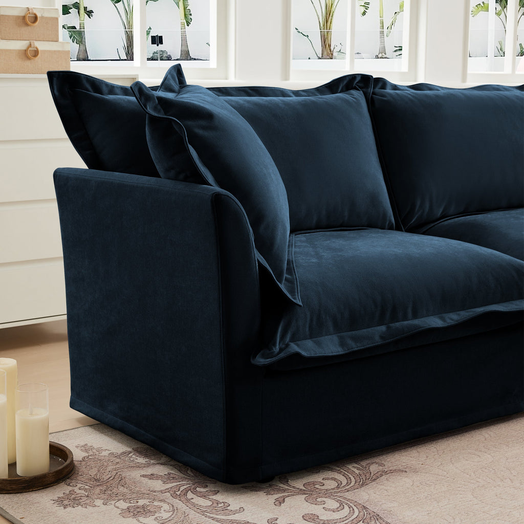 Slipcovered Sofa Couch, Modern 3 Seater Sofa with Suppleness Armrests,Deep Seat Sofa with Soft Multiple Big Pillows, Comfy Couch for Living Room, Apartment,Chenille, Blue