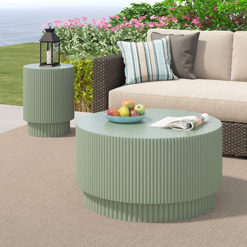 15.72-inch H-barrel coffee table, Nordic style, simple design, suitable for indoor and outdoor use, magnesium oxide material, suitable for living room, bedroom or garden sofa