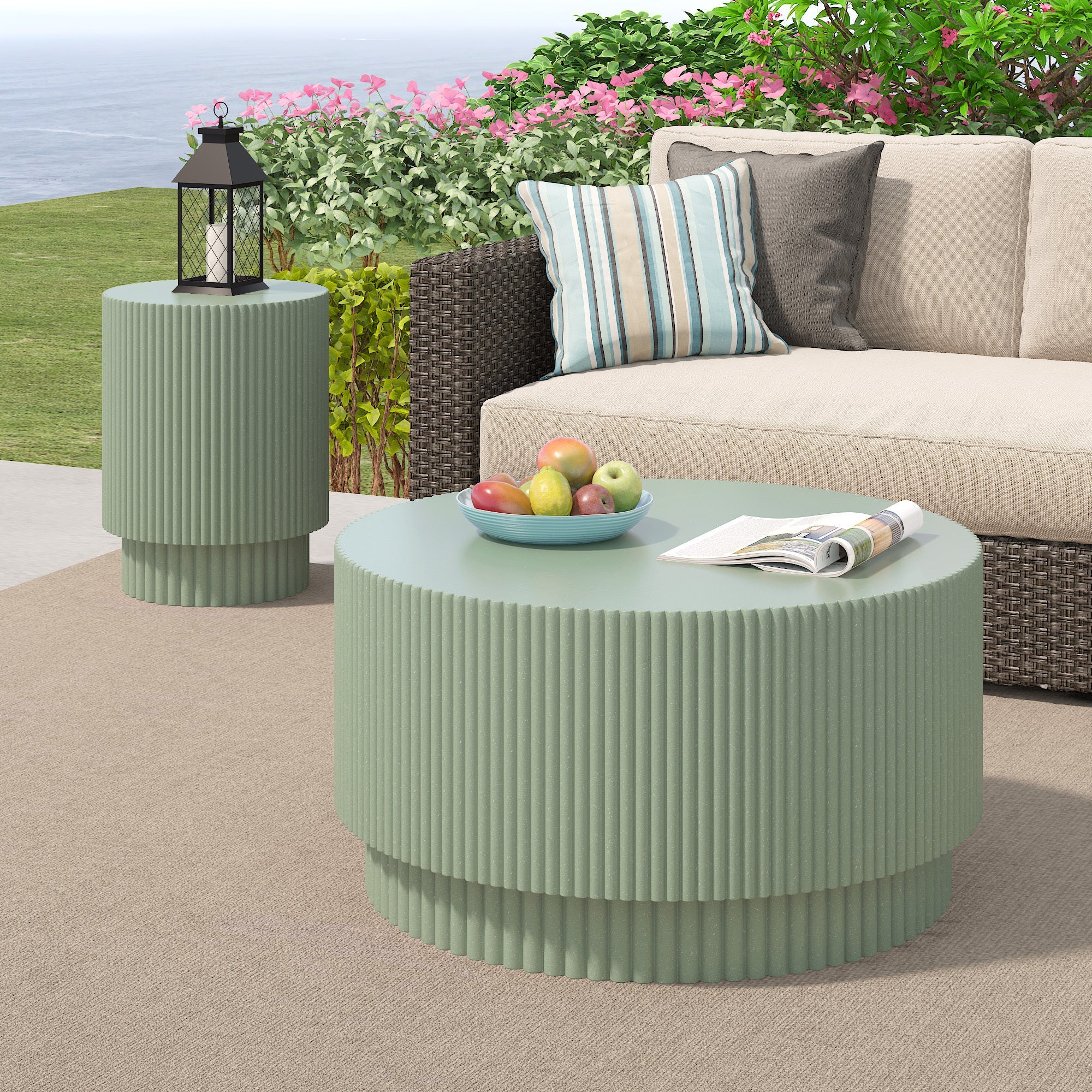 15.72-inch H-barrel coffee table, Nordic style, simple design, suitable for indoor and outdoor use, magnesium oxide material, suitable for living room, bedroom or garden sofa