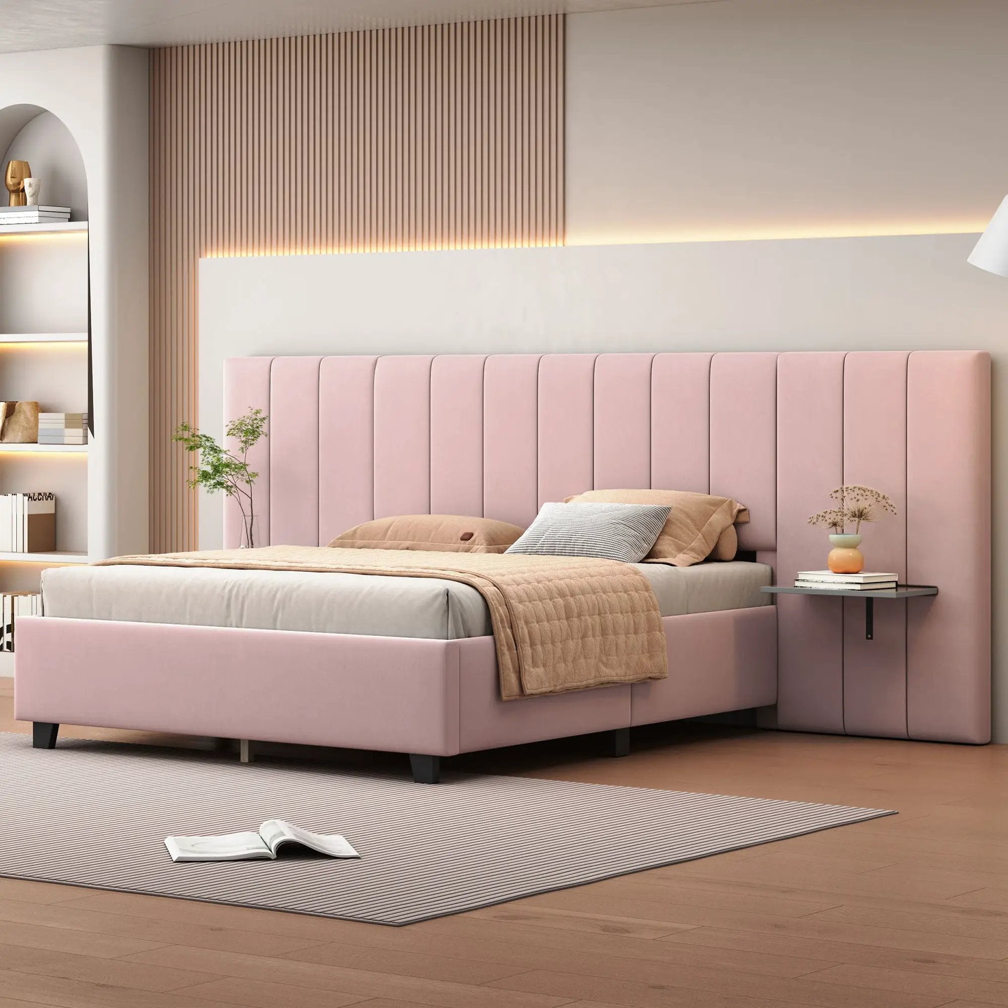 Upholstered Platform Bed With Big Headboard
