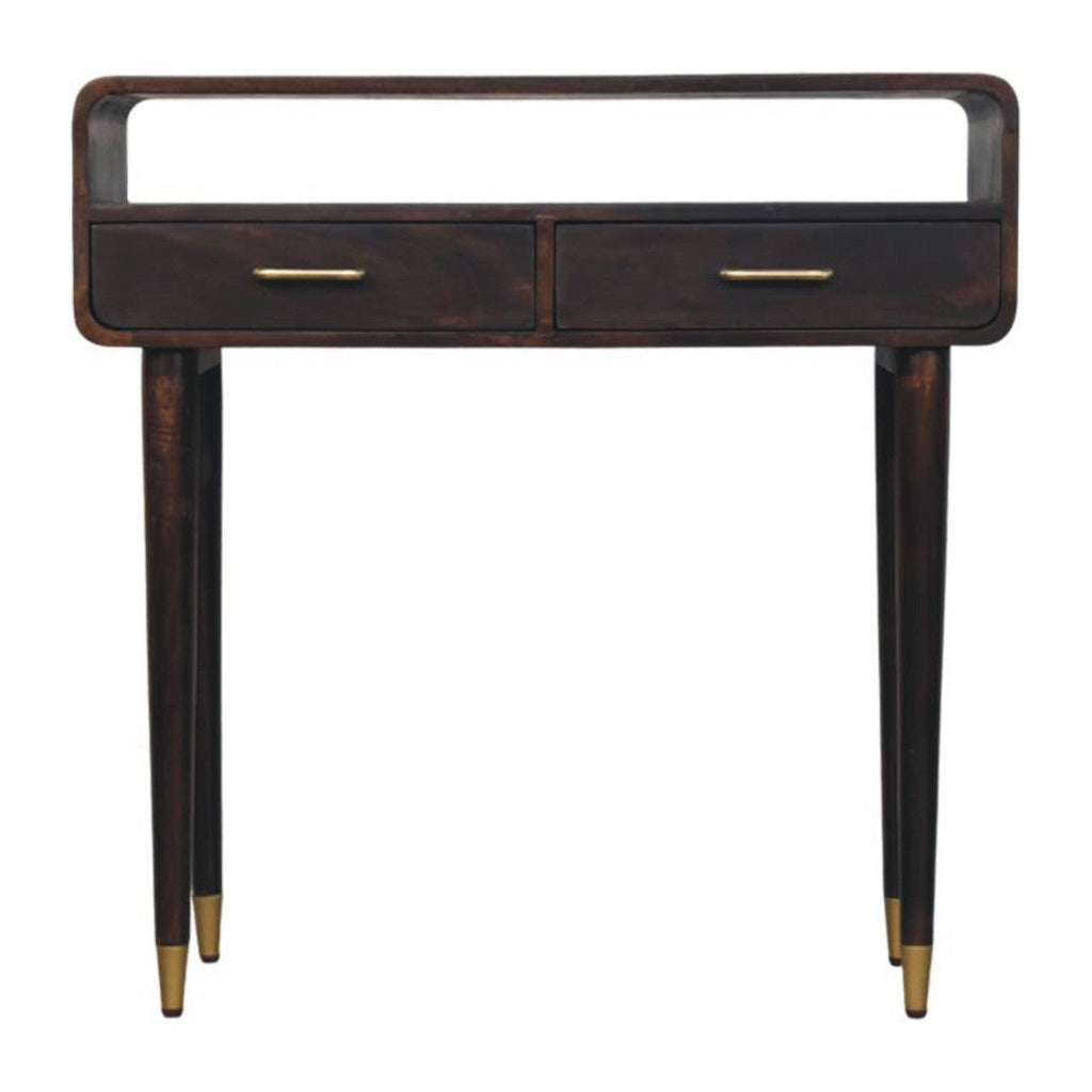 Solid Wood Apollo Loop Console Desk,Brown with 2-Drawers,1-shelf