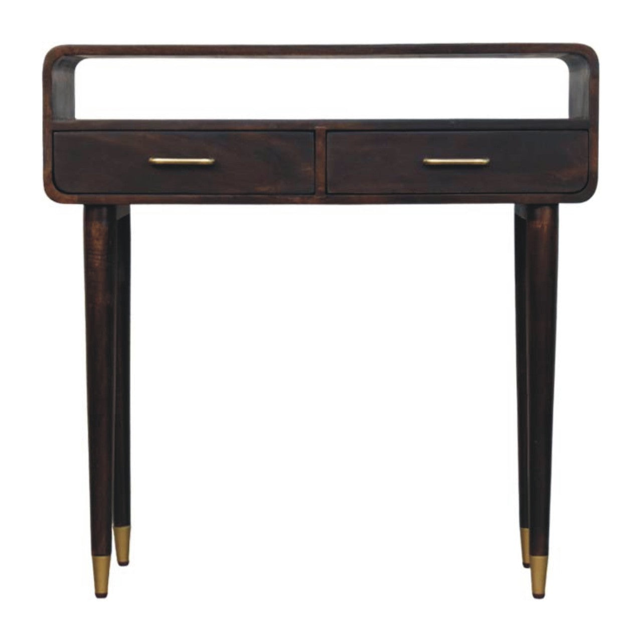 Solid Wood Apollo Loop Console Desk,Brown with 2-Drawers,1-shelf