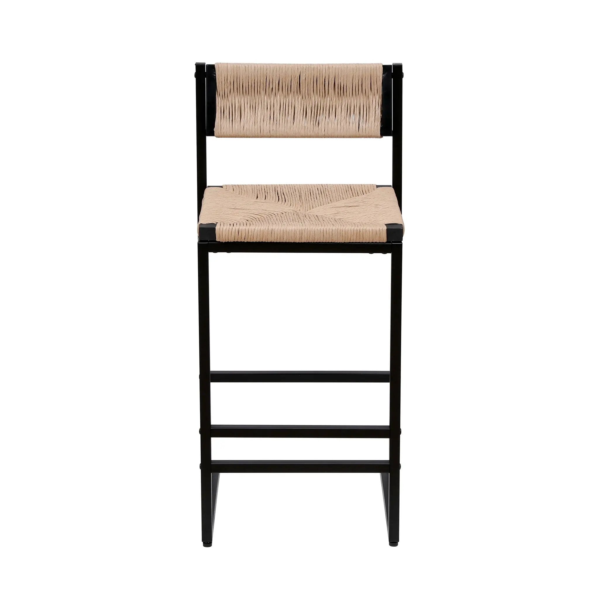 Bar Stools Paper Rope Weave Dining Chairs With Back Hand Weave Stools For Kichen Island, Bar & Counter (Set of 2)
