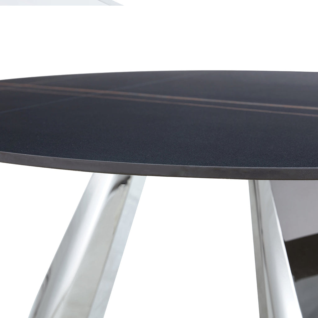 42' Luxury Sintered Stone Table: 0.45' Durable Top + 6' Steel Legs,350lb Capacity, Stain/Heat-Resistant Black Veined Surface - Modern Minimalist DesignW1512S00111