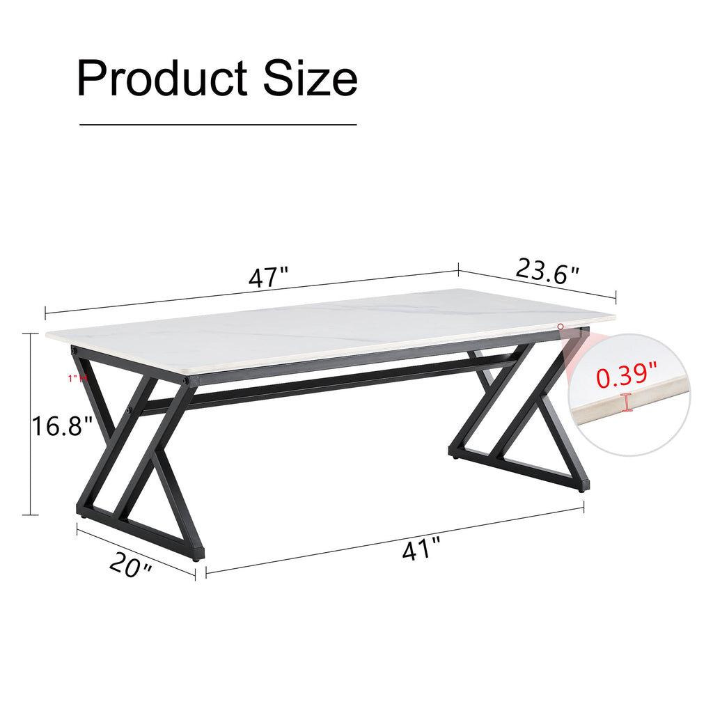 A coffee table made of rock slab material, with a smooth and natural surface that complements the modern design of the black metal legs, making it suitable for living rooms of all sizes.47*23.6