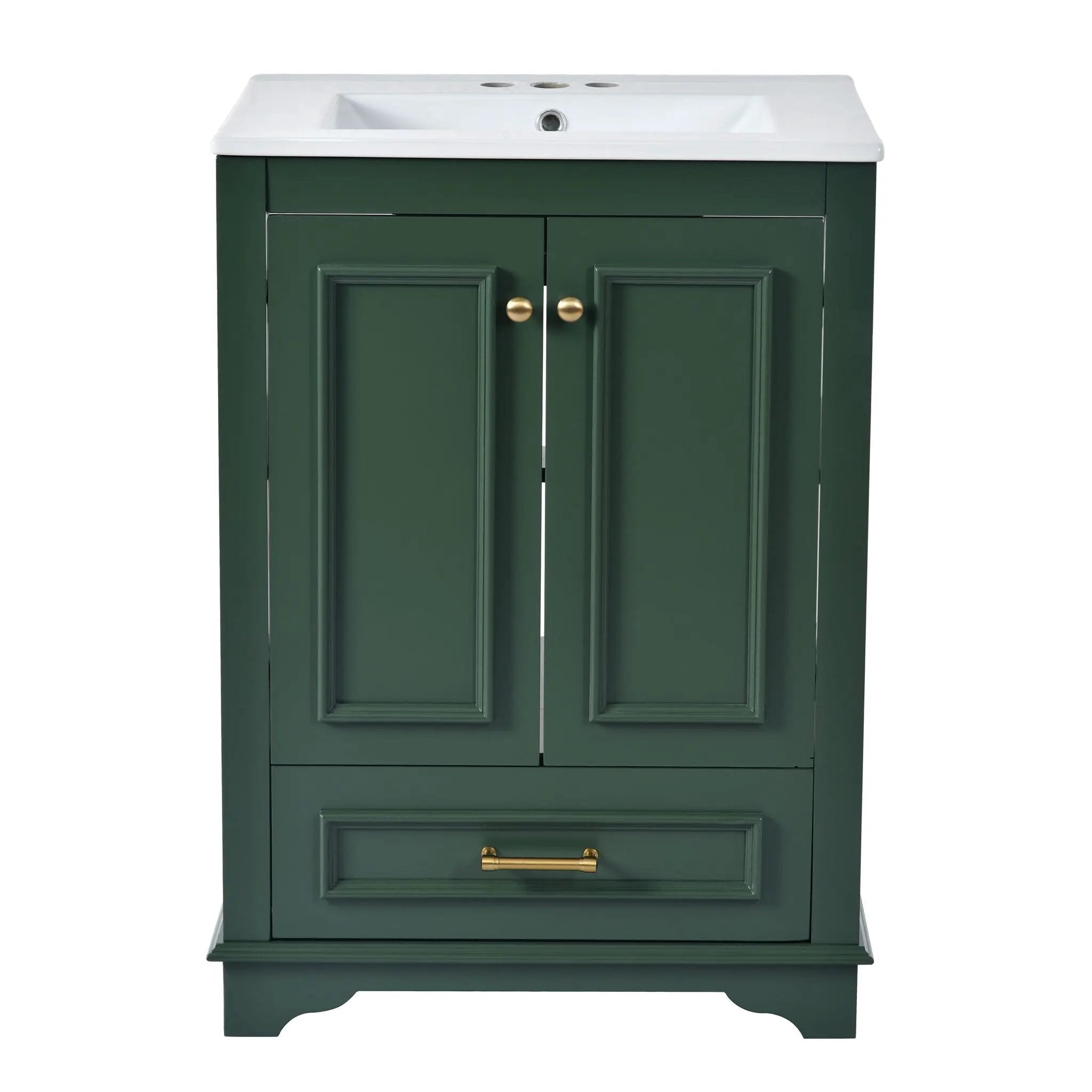 Bathroom Vanity With Ceramic Sink Combo, Modern Freestanding Storage Cabinet With Silver Handles