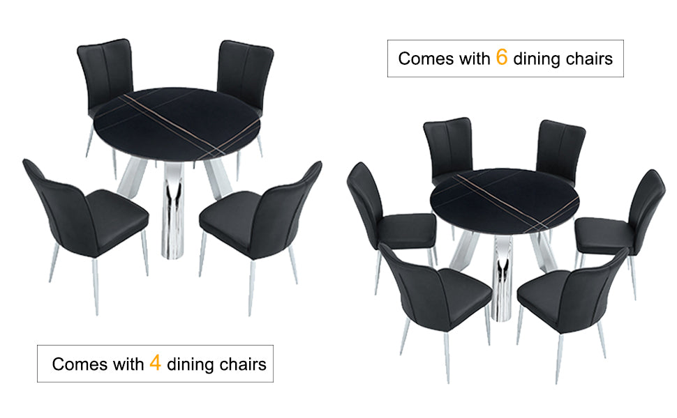 42' Luxury Sintered Stone Table: 0.45' Durable Top + 6' Steel Legs,350lb Capacity, Stain/Heat-Resistant Black Veined Surface - Modern Minimalist DesignW1512S00111