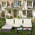 Outdoor patio Furniture sets 3 piece Conversation set wicker Ratten Sectional Sofa With Seat Cushions(Beige Cushion)