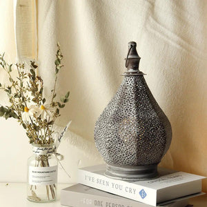 12''H Moroccan metal table lamp battery-powered cordless with LED fairy lights by JHY DESIGN