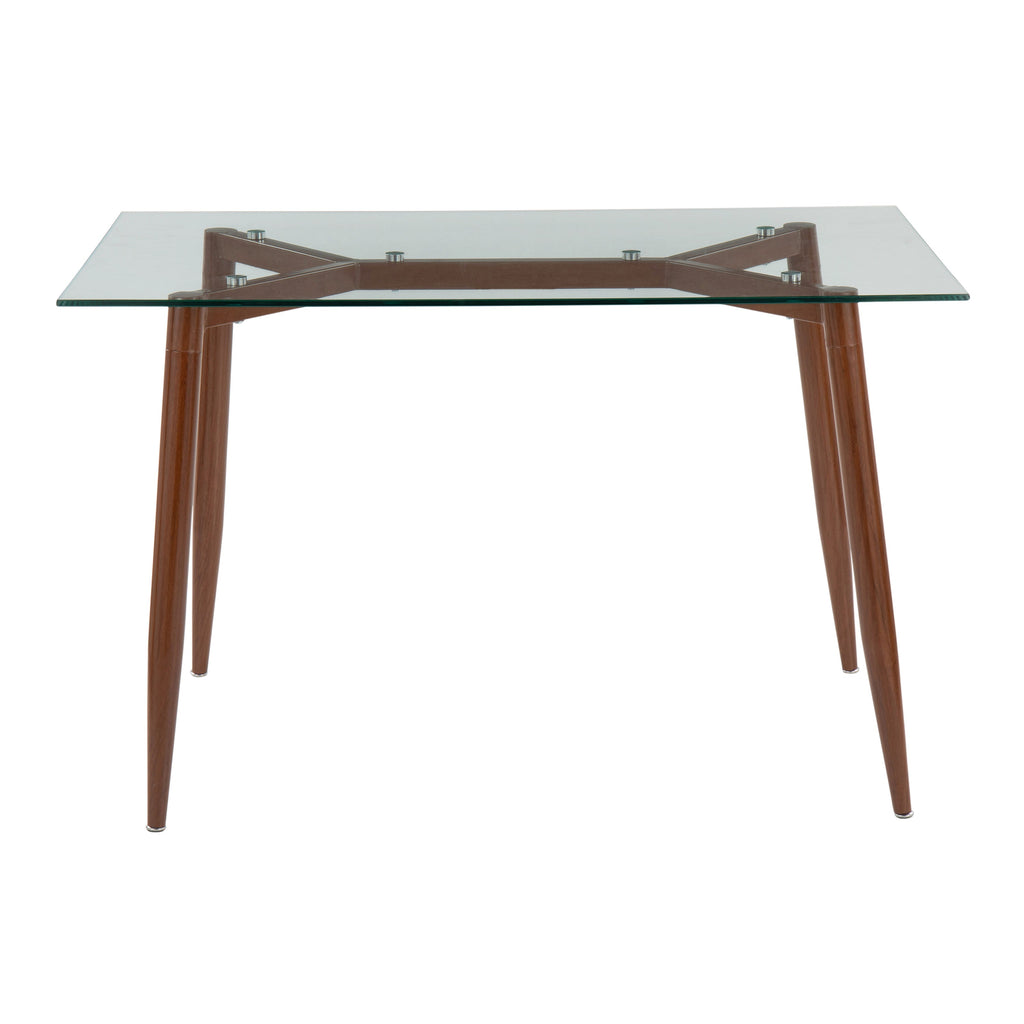 Clara Contemporary Table in Walnut Metal with Clear Tempered Glass Top by LumiSource