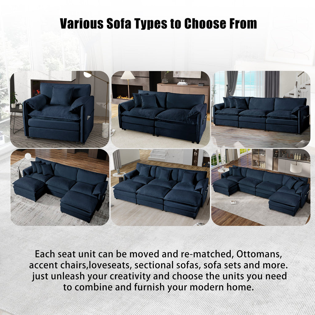 Oversized Chenille Loveseat Sofa, Oversized 2-Seater Small Cloud Couch, Modern Comfy Deep Seat Love Seat for Living Room Bedroom Office Apartment,DIY Combination,Blue
