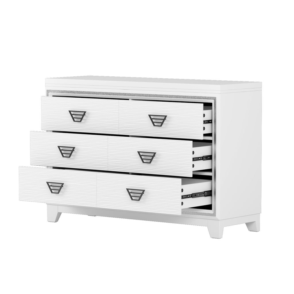 Elegant Dresser with Metal Handle and Sparkling Shiny Decoration, Storage Cabinet with 6 Drawers for Bedroom, Living Room, White
