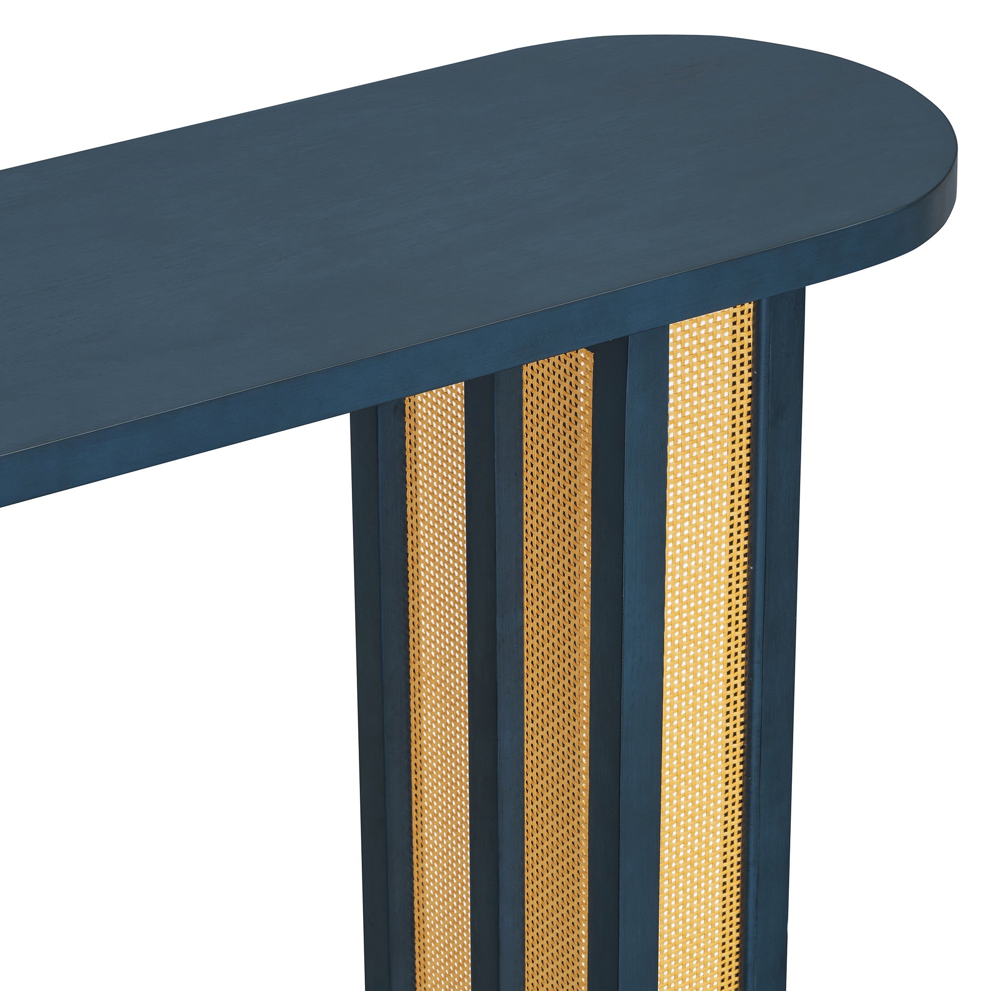 TREXM Farmhouse Rattan Console Table Entryway Table, Narrow Console Table with Storage, Hallway Table for Living Room, Entrance (Navy)