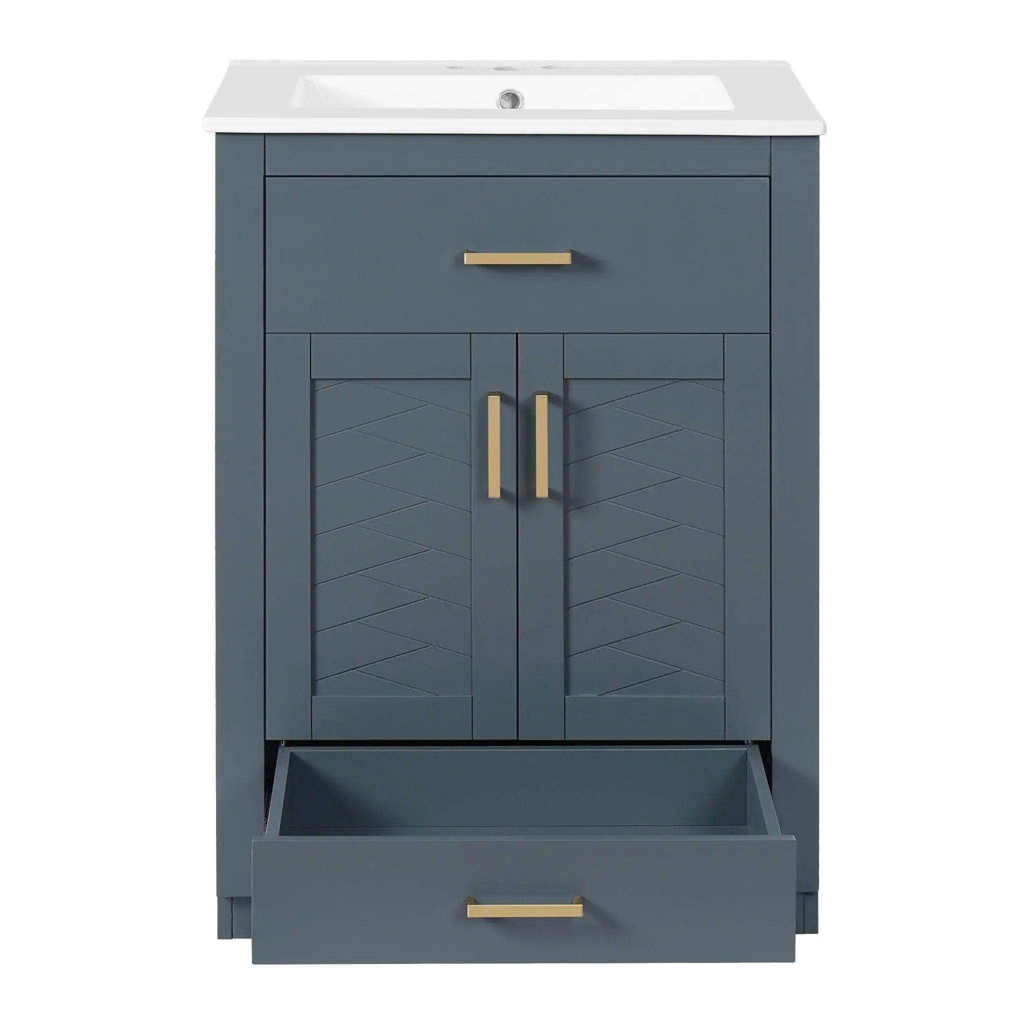 Modern Bathroom Vanity With Integrated Ceramic Sink, 2 Door Cabinet With Tip-Out Drawer