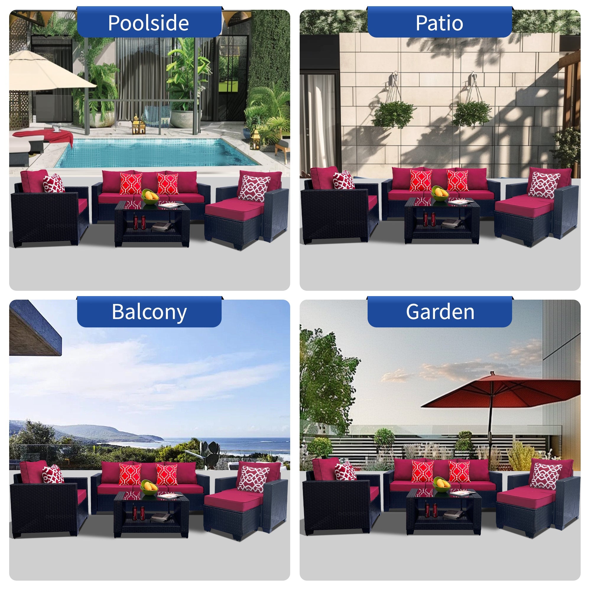 Outdoor Garden Patio Furniture 7-Piece PE Rattan Wicker Cushioned Sofa Sets  and Coffee Table, patio furniture set;outdoor couch;outdoor couch patio furniture;outdoor sofa;patio couch