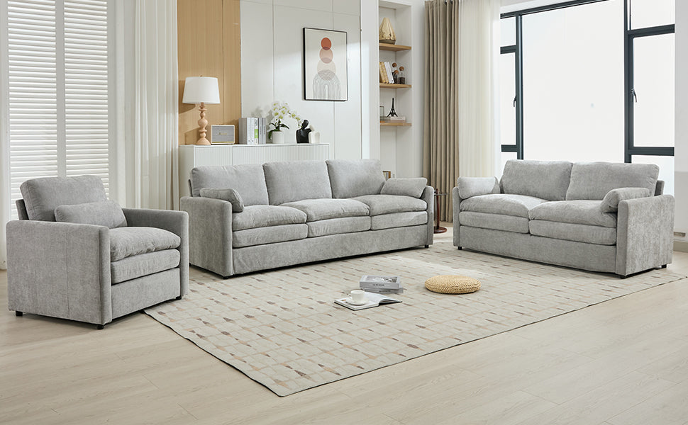 Cozy Upholstered Sofa Set Oversized Comfy Cloud Sofa Double Cushion Sofa Group Plush Cushion Sofa Couch for Living Room, Light Grey