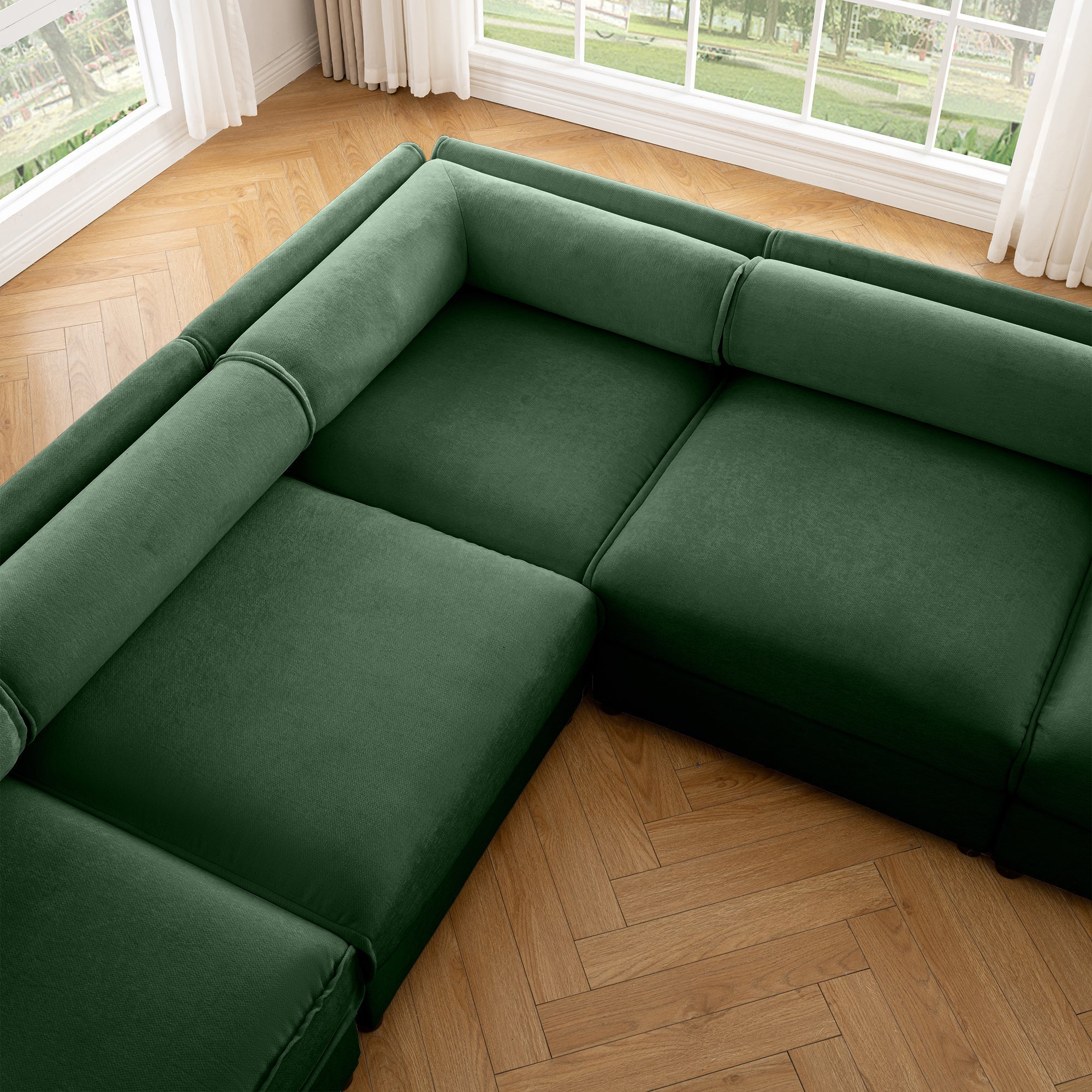 Modern 6-Piece Modular Sectional Sofa with Storage Soft Green Chenille Fabric  Contemporary Cylindrica Design for Living Room