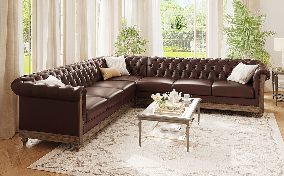 Mirod Comfy Large Sectional Sofa with Wooden Legs, Retro Style for Living Room