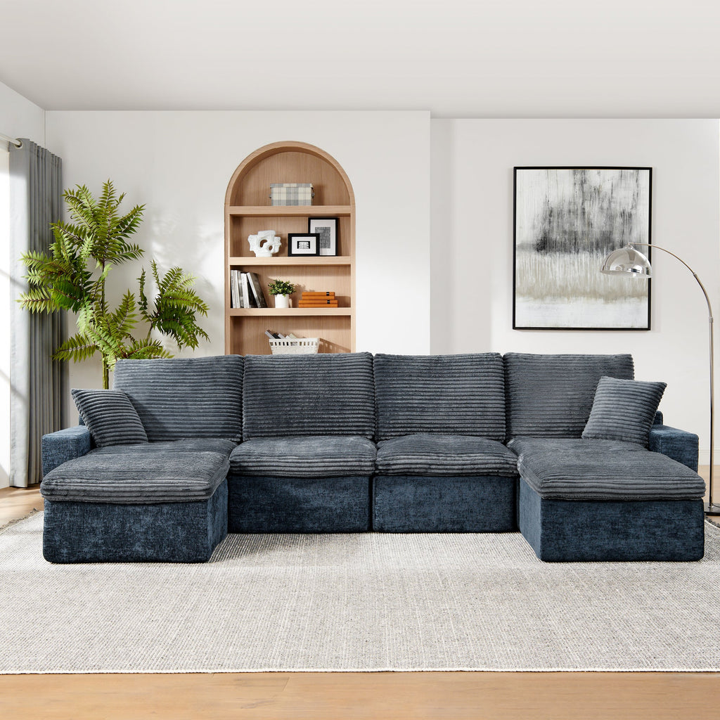 142' Cloud Sectional Couch with Comfy Chaise,U Shaped Modern Modular Sofa with Deep Seat,No Assembly Required Couch for Living Room Lounge,Blue
