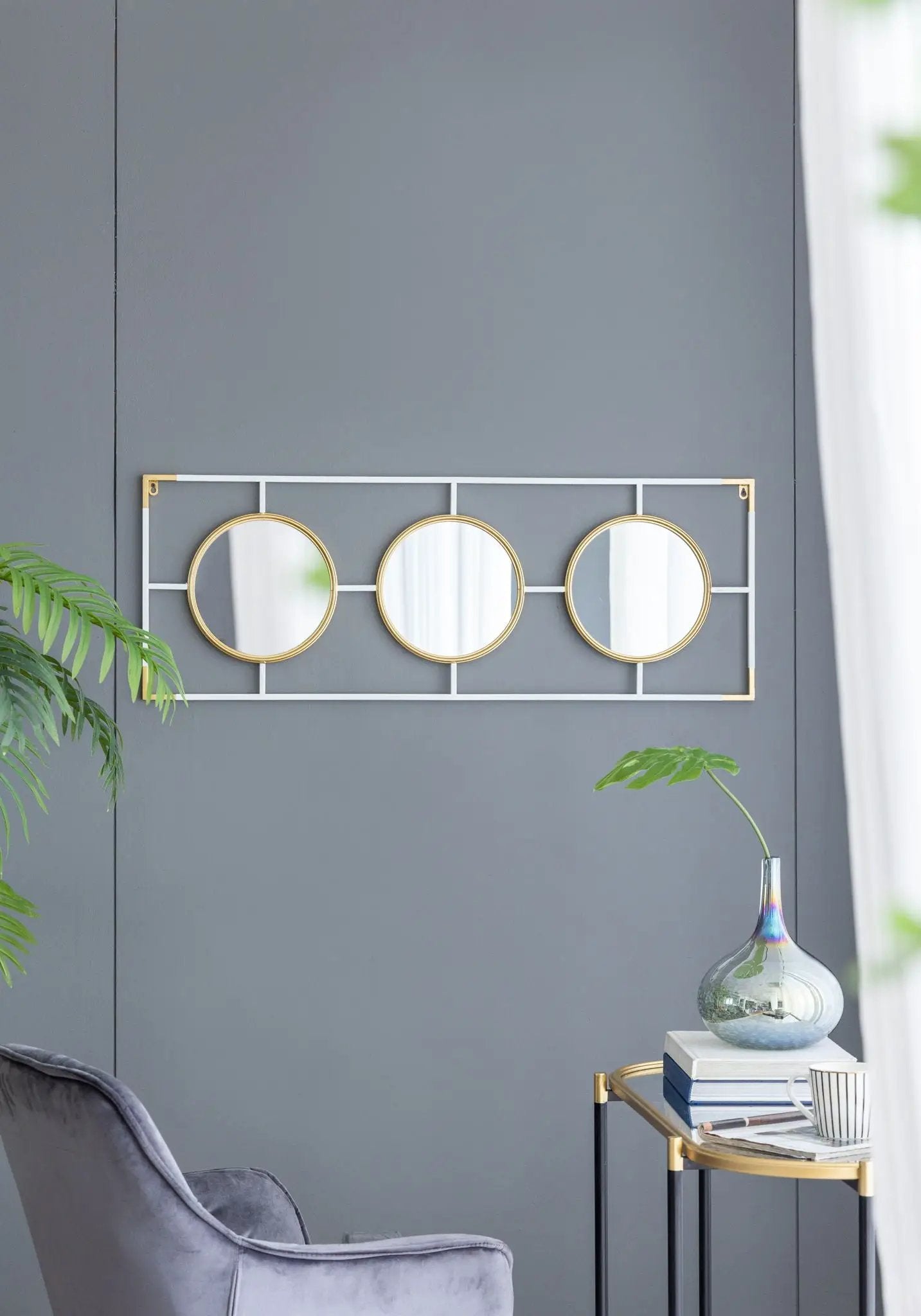 3 Mirror Piece Wall Mirror InRectangular Frame, Home Wall Decor For Bedroom Living Room