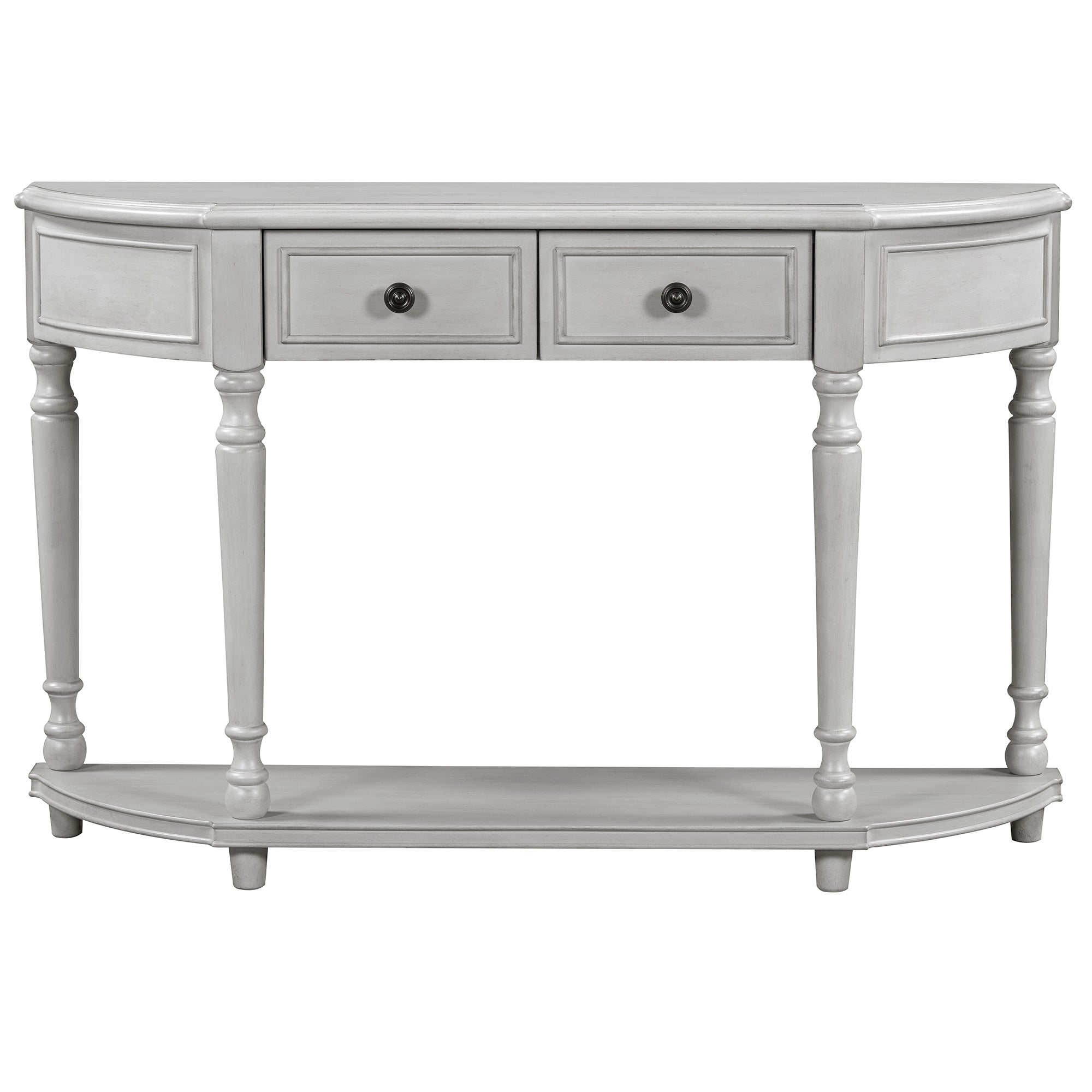 TREXM Retro Circular Curved Design Console Table with Open Style Shelf Solid Wooden Frame and Legs Two Top Drawers (Gray Wash, OLD SKU: WF298768AAE)