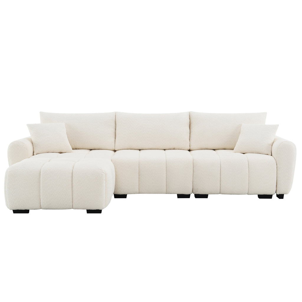 110' Modular Sectional Sofa, L Shape with Extra-large Seat, Pull-line Design, Movable Ottoman, High Density Foam, Free Combination, Sturdy Metal&Wood Frame, Boucle Fabric, 3 Colors