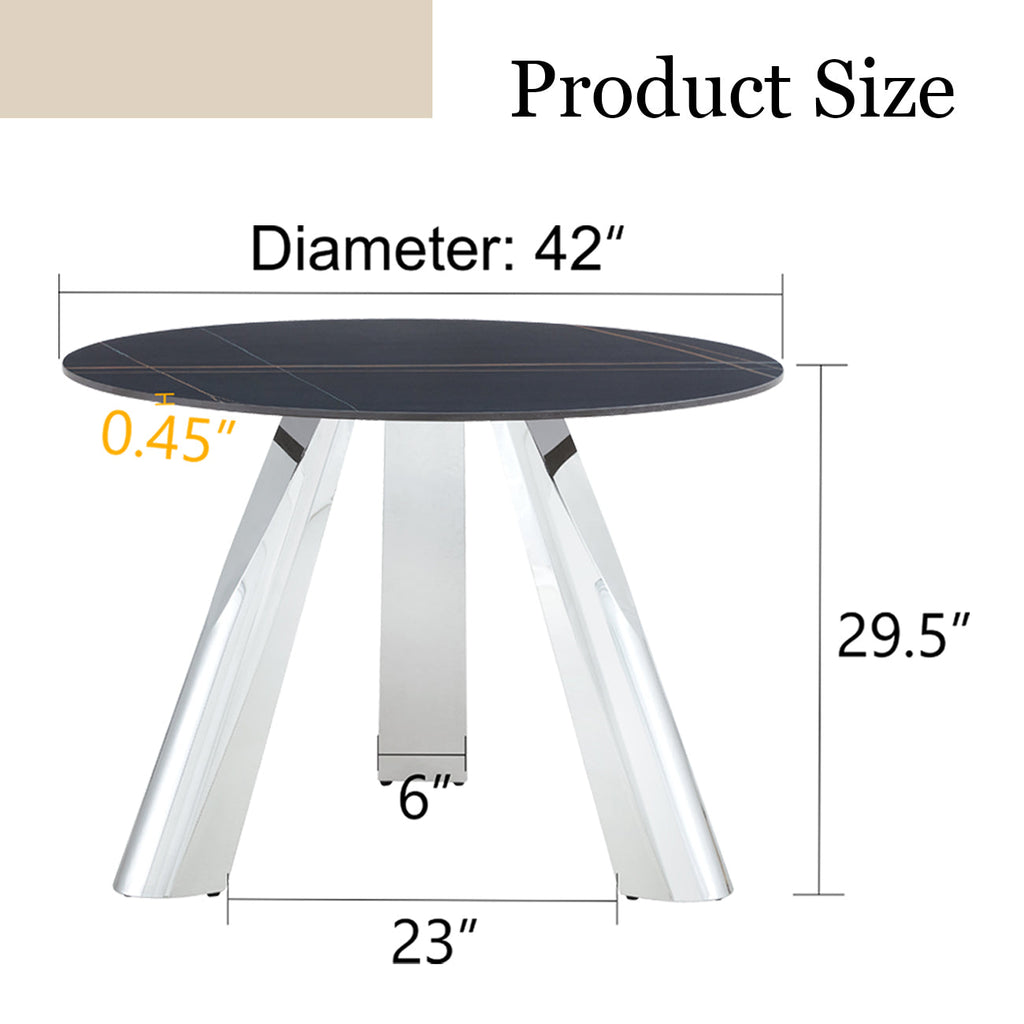42' Luxury Sintered Stone Table: 0.45' Durable Top + 6' Steel Legs,350lb Capacity, Stain/Heat-Resistant Black Veined Surface - Modern Minimalist DesignW1512S00111
