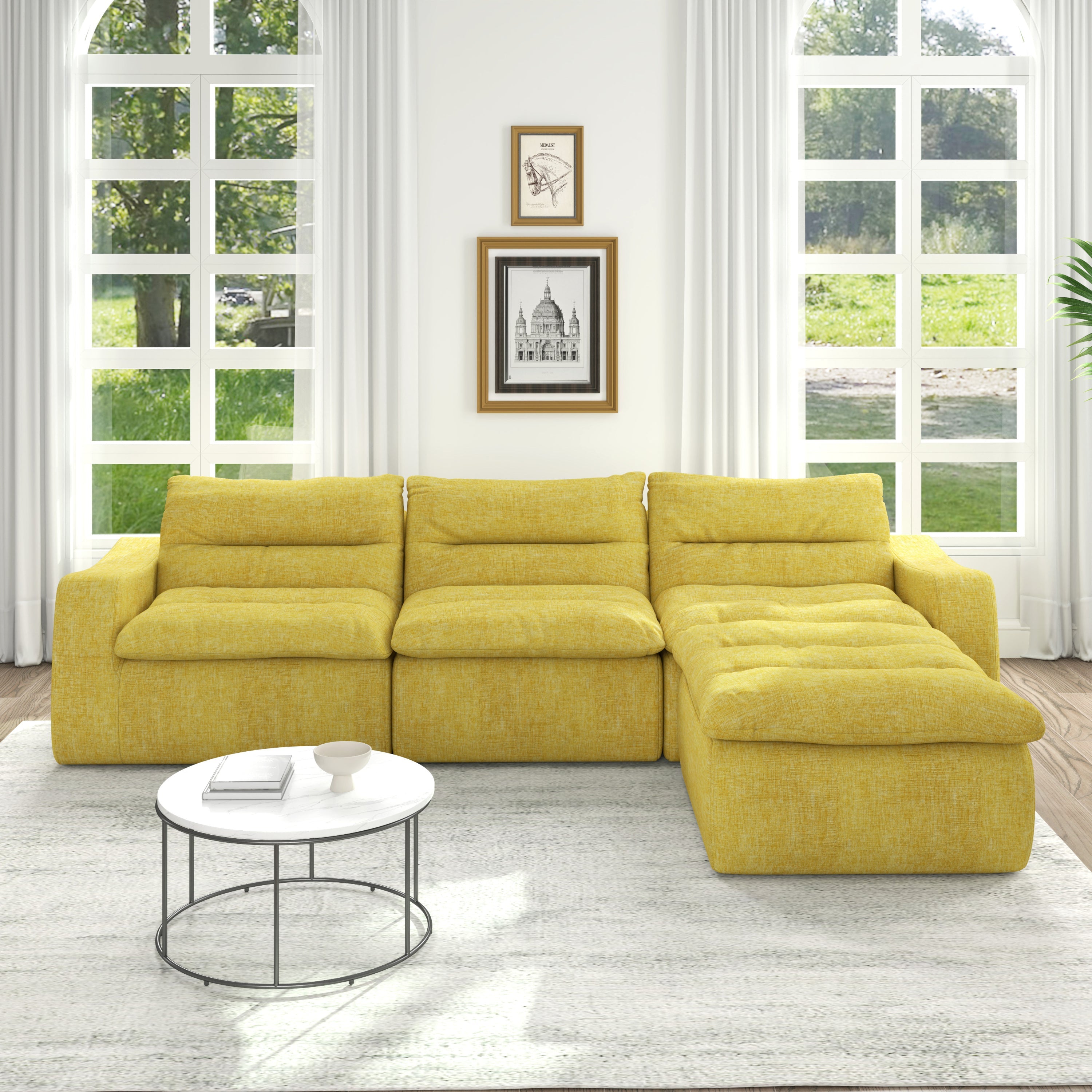 Right sofa seat, L-shaped modular combined sofa, compressed combined sofa, modern lazy style comfortable beanbag sofa-Yellow
