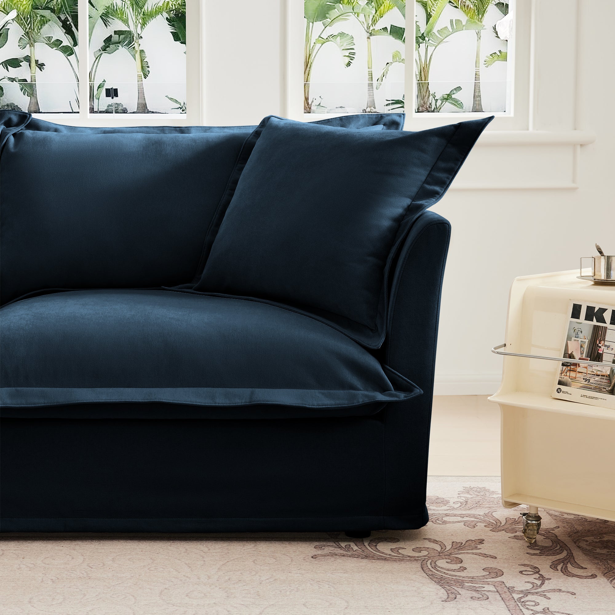 Slipcovered Sofa Couch, Modern 3 Seater Sofa with Suppleness Armrests,Deep Seat Sofa with Soft Multiple Big Pillows, Comfy Couch for Living Room, Apartment,Chenille, Blue