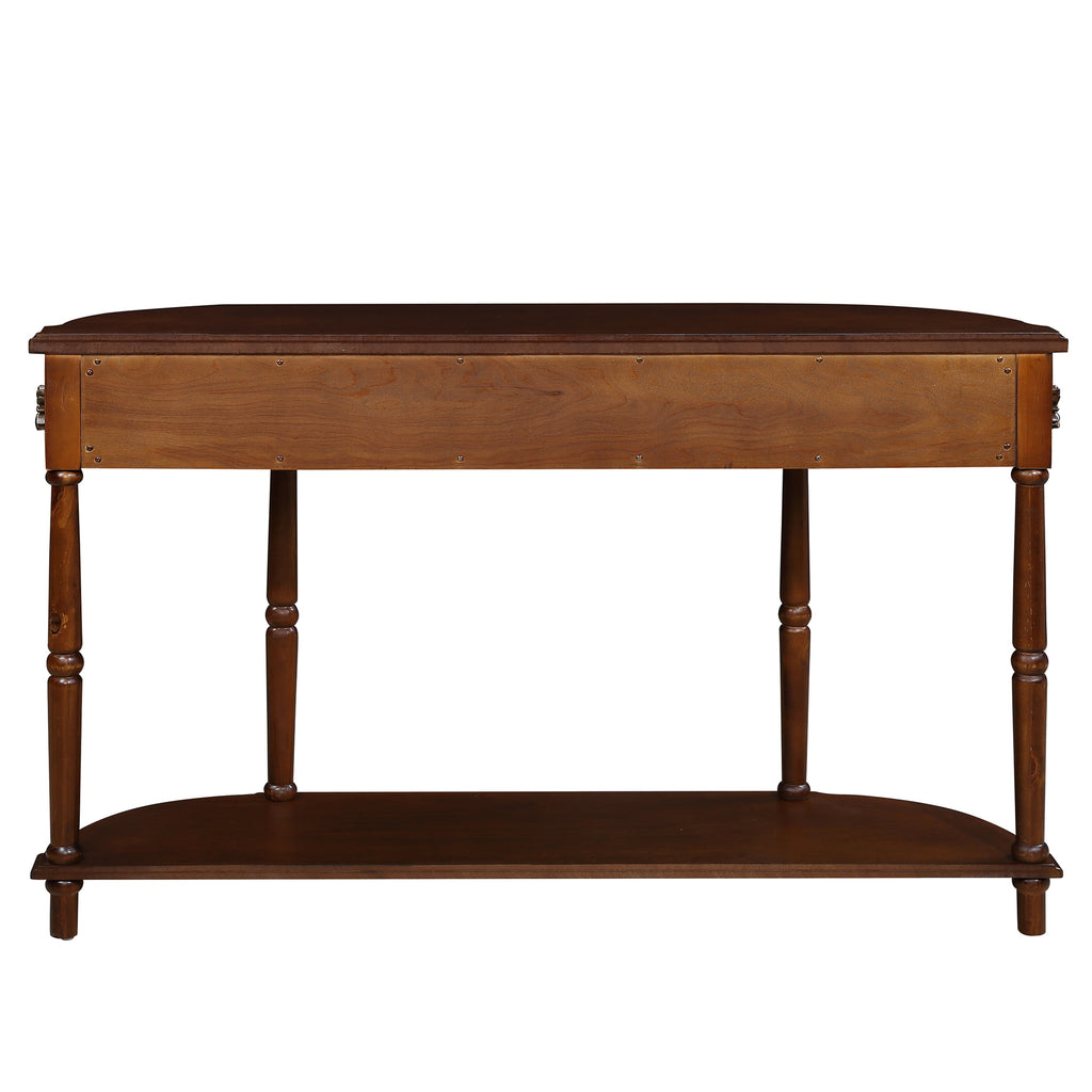 Retro Curved Wood Console Table, 52 inch Circular Half Moon Sofa Table with Open Shelf and 2 Drawers, Solid Wood Entry Table for Living Room, Hallway, Cherry