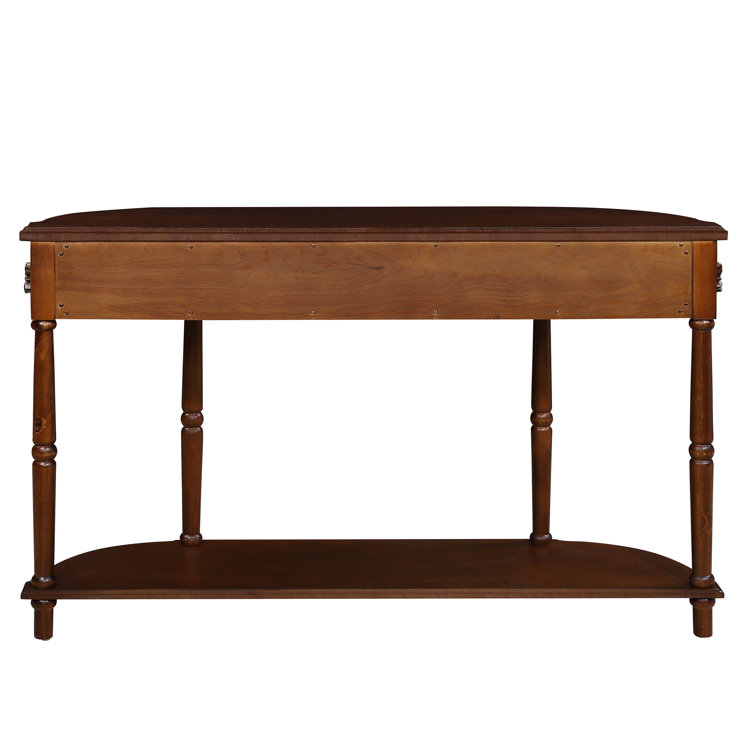 Retro Curved Wood Console Table, 52 inch Circular Half Moon Sofa Table with Open Shelf and 2 Drawers, Solid Wood Entry Table for Living Room, Hallway, Cherry
