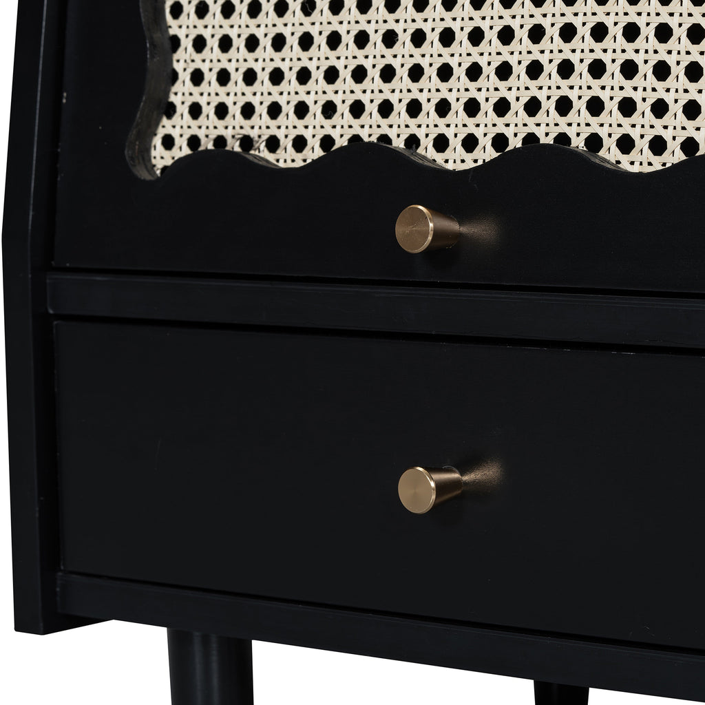3 Pieces Bedroom Set with Full Size Wooden Bed Frame, 1 Vintage  Nightstand and 1 Makeup Vanity Set with Stool,Black