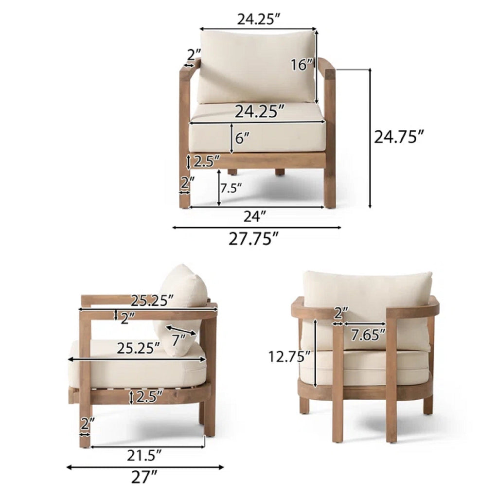 5-Pieces Acacia Wood Patio Furniture Set, Outdoor Furniture with Coffee Table, Patio Conversation Set Deep Seating with Soft Cushion, Porch Chairs for Garden, Backyard Porch Balcony, Brown wash, Beige