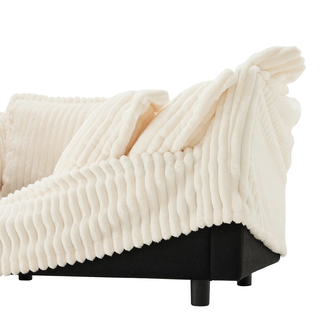 Slipcovered Sofa 2 Seater Sofa    With 2 Ottomans, 2 Seater Sleeper Sofa Bed Home Theater Oversized Sofa For Living Room, Corduroy, Cream