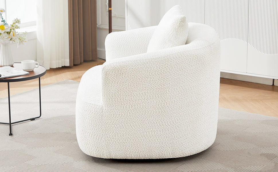 360° Swivel Barrel Sofa Chair with Throw Pillow, Chenille Upholstered Accent Chair, Beige, 38.2'