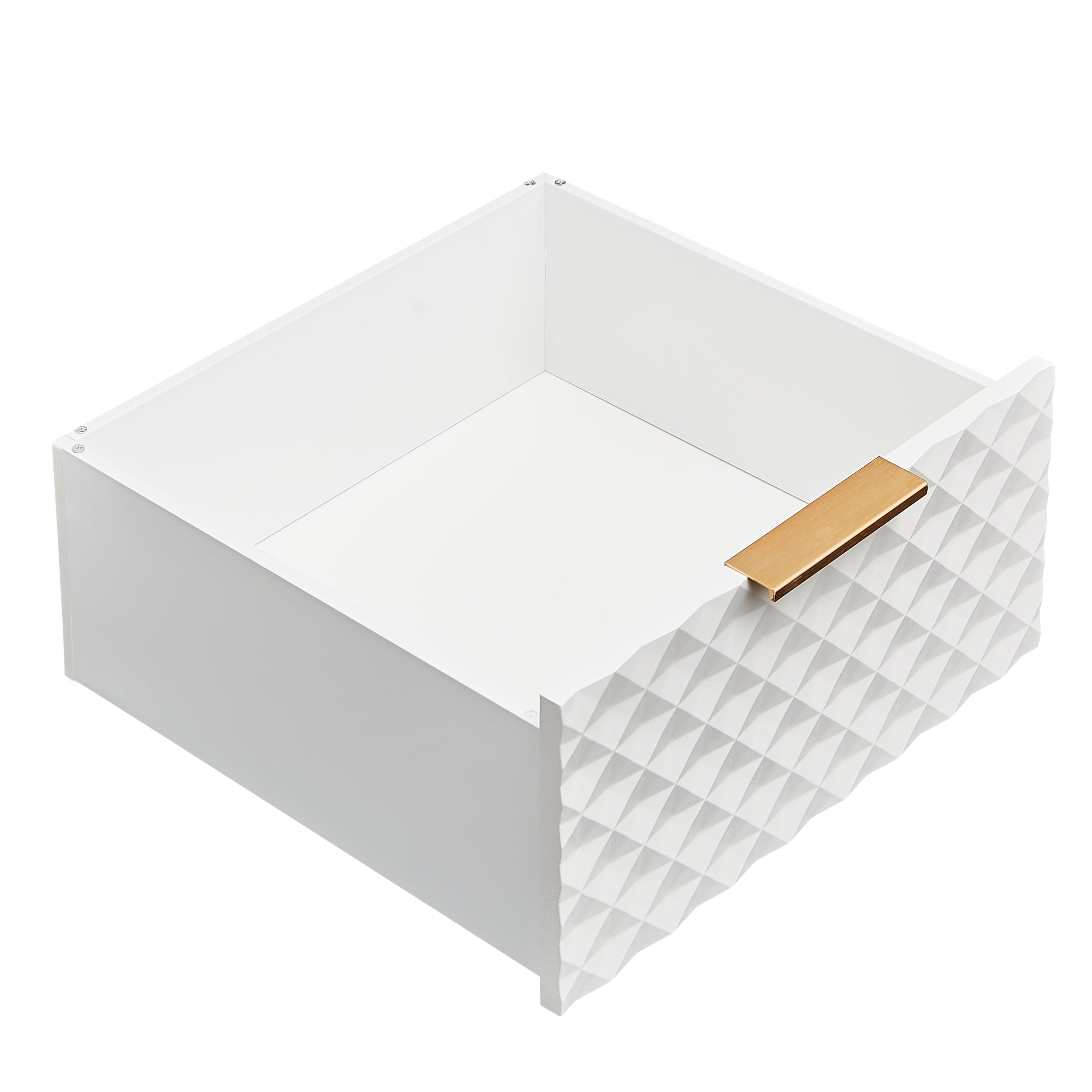 Deluxe Sculpted Modern Fashion Geometric Style TV Stand, Aluminum Frame Tempered Glass Door 4 Drawer Chest with Adjustable Metal Feet ,White,59.9'L x 15.7'W x 21.7'H
