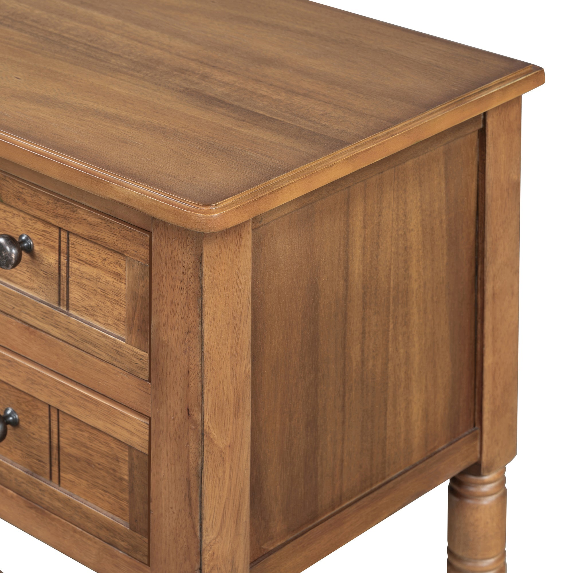 TREXM Narrow Console Table, Slim Sofa Table with Three Storage Drawers and Bottom Shelf (Natural)