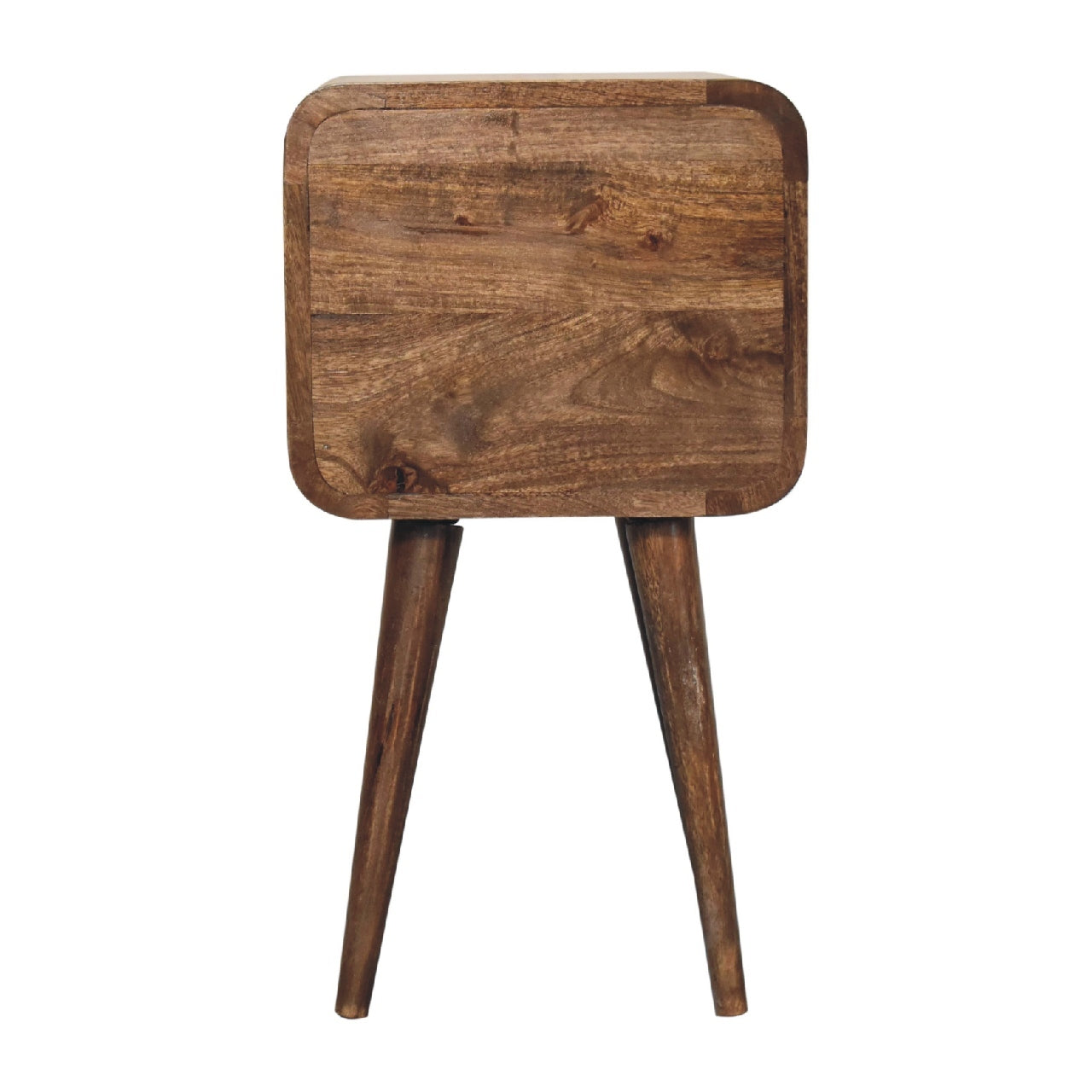 Solid Wood Mini Curved Grey Washed Nightstand, 2-Drawers, Nordic Legs, Brown