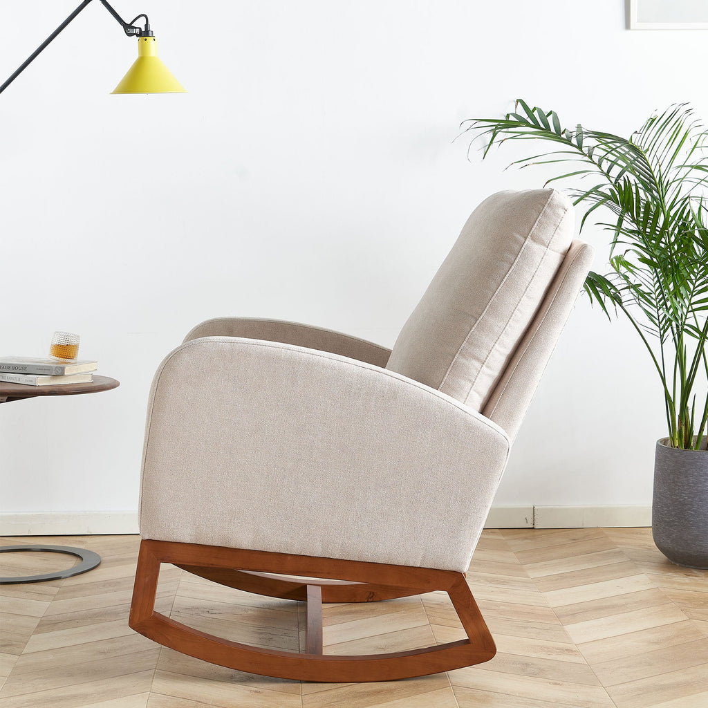 27.56'' Wide Linen Rocking Chair Accent Chair in Beige Color
