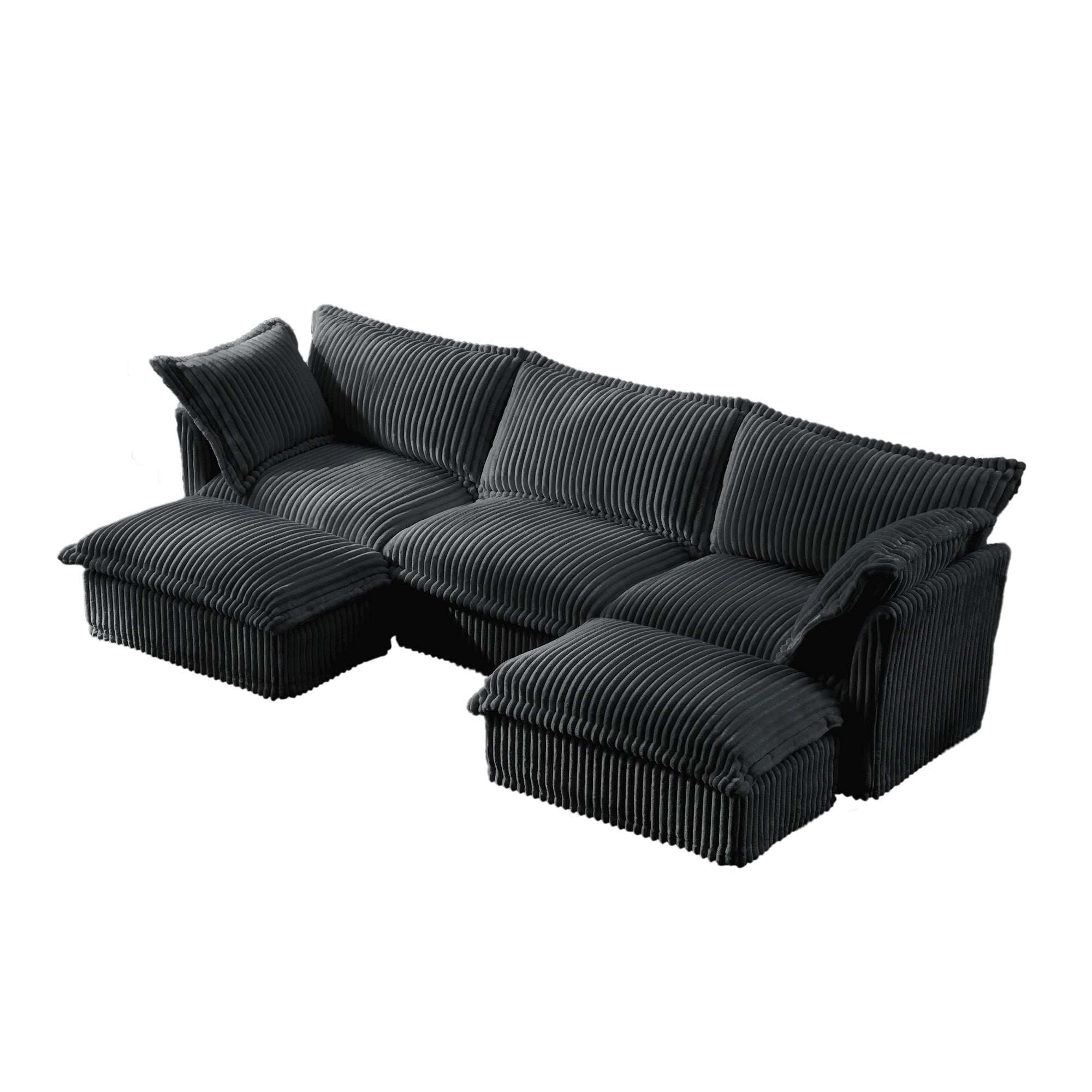 Slipcovered U Shape Sectional Deep Seat Sofa Couch, 3 Seater Sofa with French Edges Design Multiple Big Pillows, Modular Deep Seat Sectional Sofa Comfy Cloud Couch for Living Room, Apartment,Gray