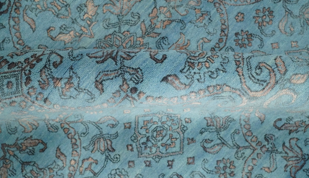 9x12 Fine Hand Knotted Blue and Brown Traditional Vintage Persian Wool and Silk Area Rug | AGR32