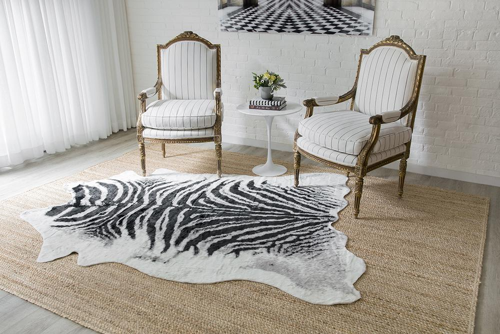 Zebra Hide‑Style Faux Fur Accent Rug