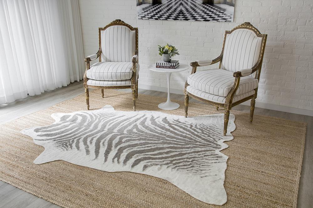 Zebra Hide‑Style Faux Fur Accent Rug