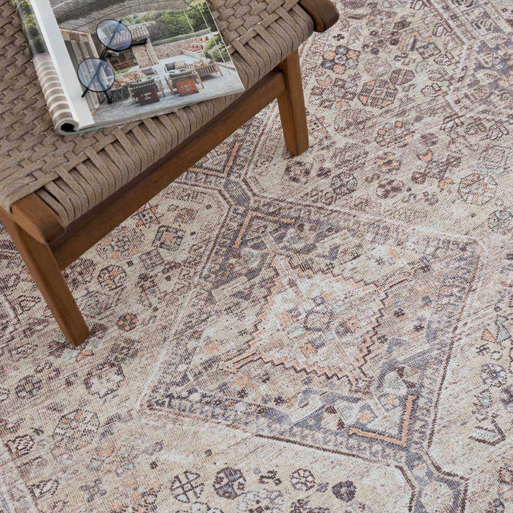 Barny Tan Flat Pile Washable Area Rug