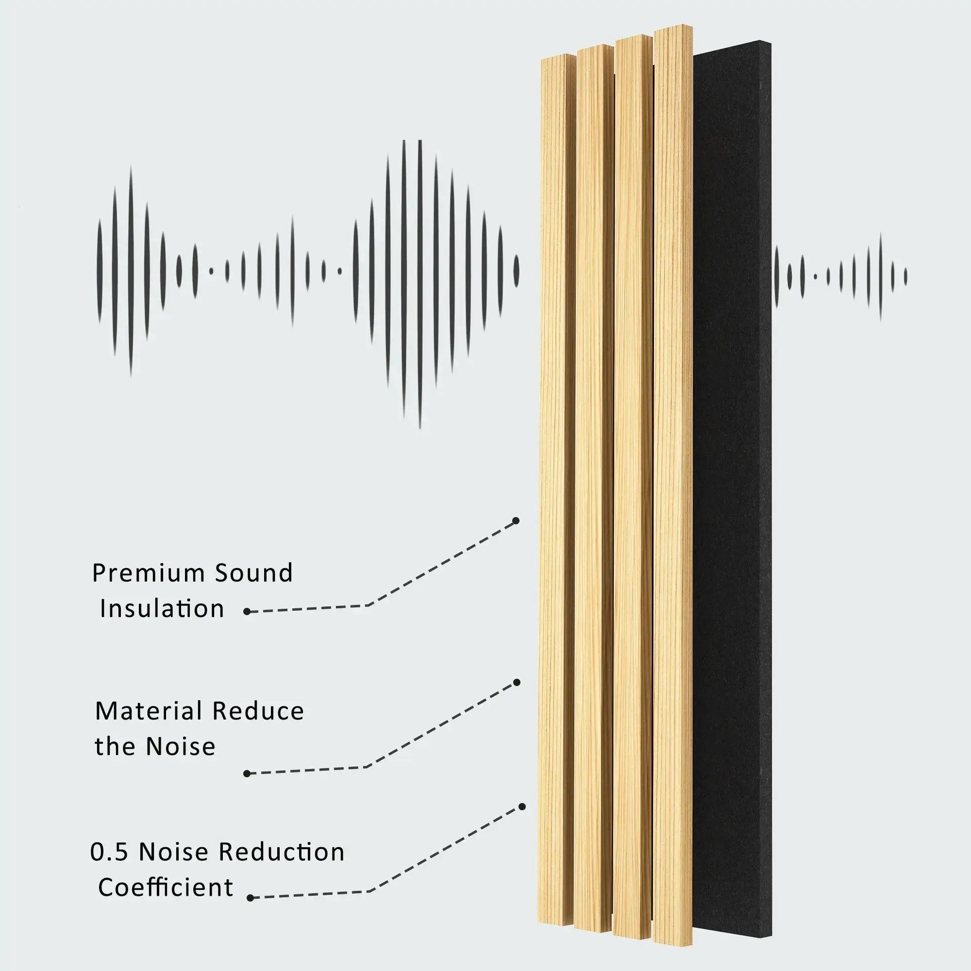 HAUSVITA Solid Wood Acoustic Slat Wall Panels (Broad Strip); natural wood slats with black backing