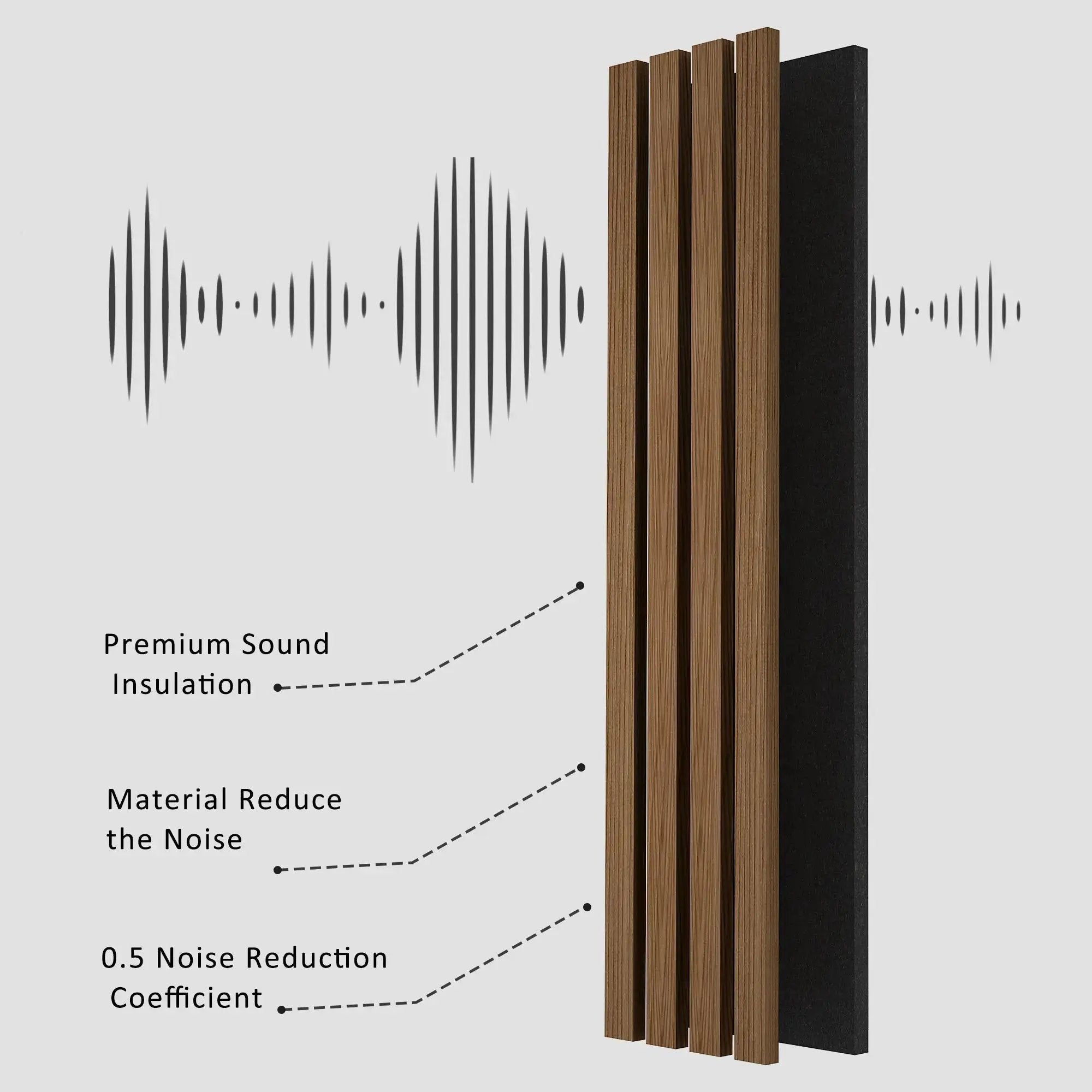 HAUSVITA Solid Wood Acoustic Slat Wall Panels Broad Strip with brown wood slats and black backing