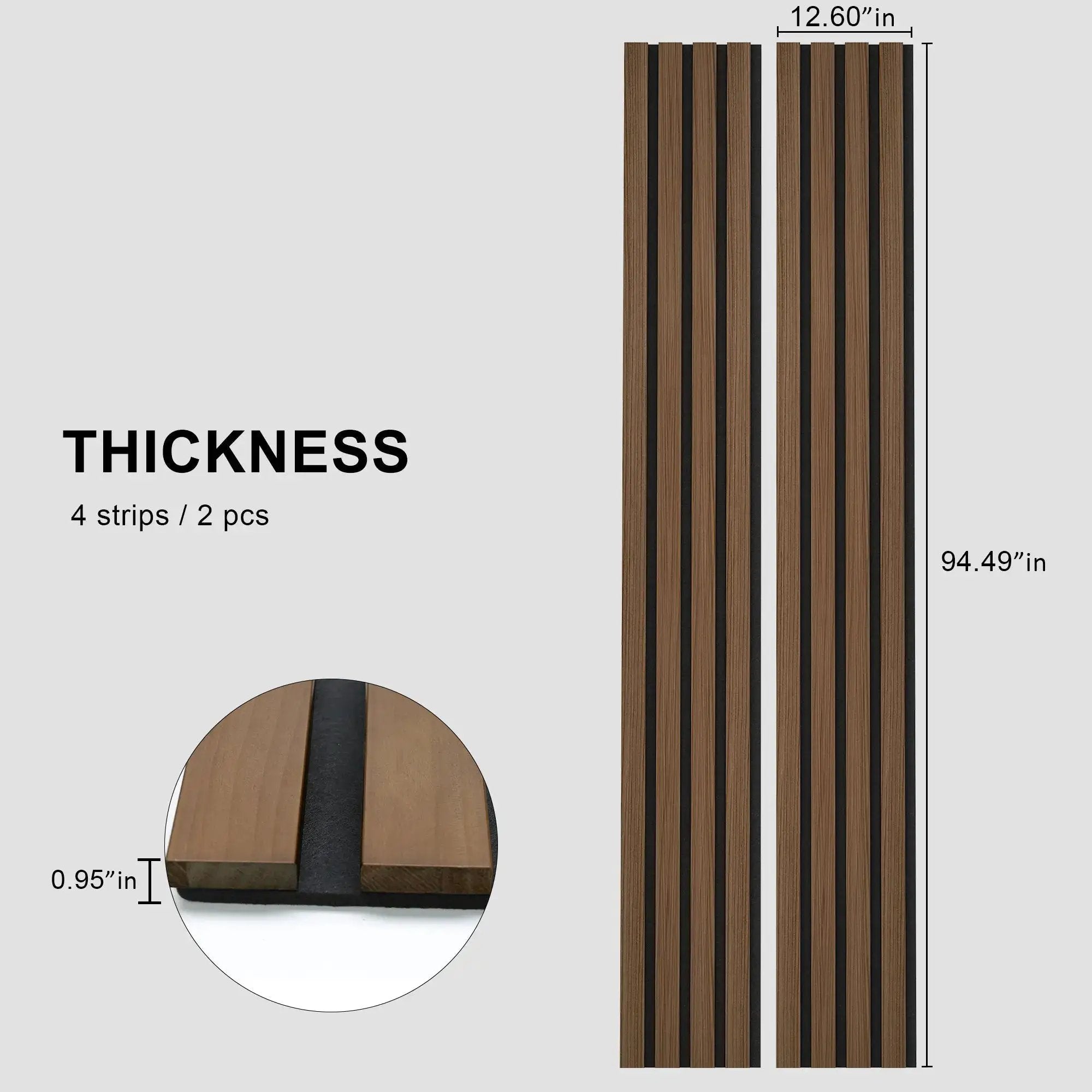Solid Wood Acoustic Slat Wall Panels broad strip by HAUSVITA, natural wood with black gaps, set of 2 panels